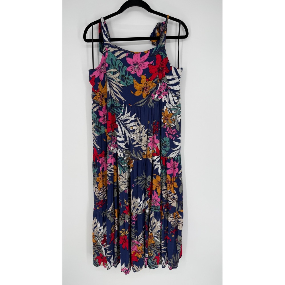 LABEL OF LOVE MAXI SUNDRESS LARGE TIE STRAP FLORAL NAVY TROPICAL RESORTWEAR